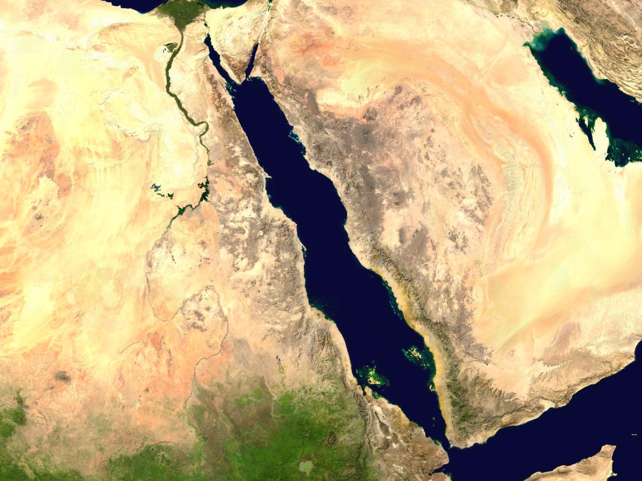 A satellite image of the Red Sea