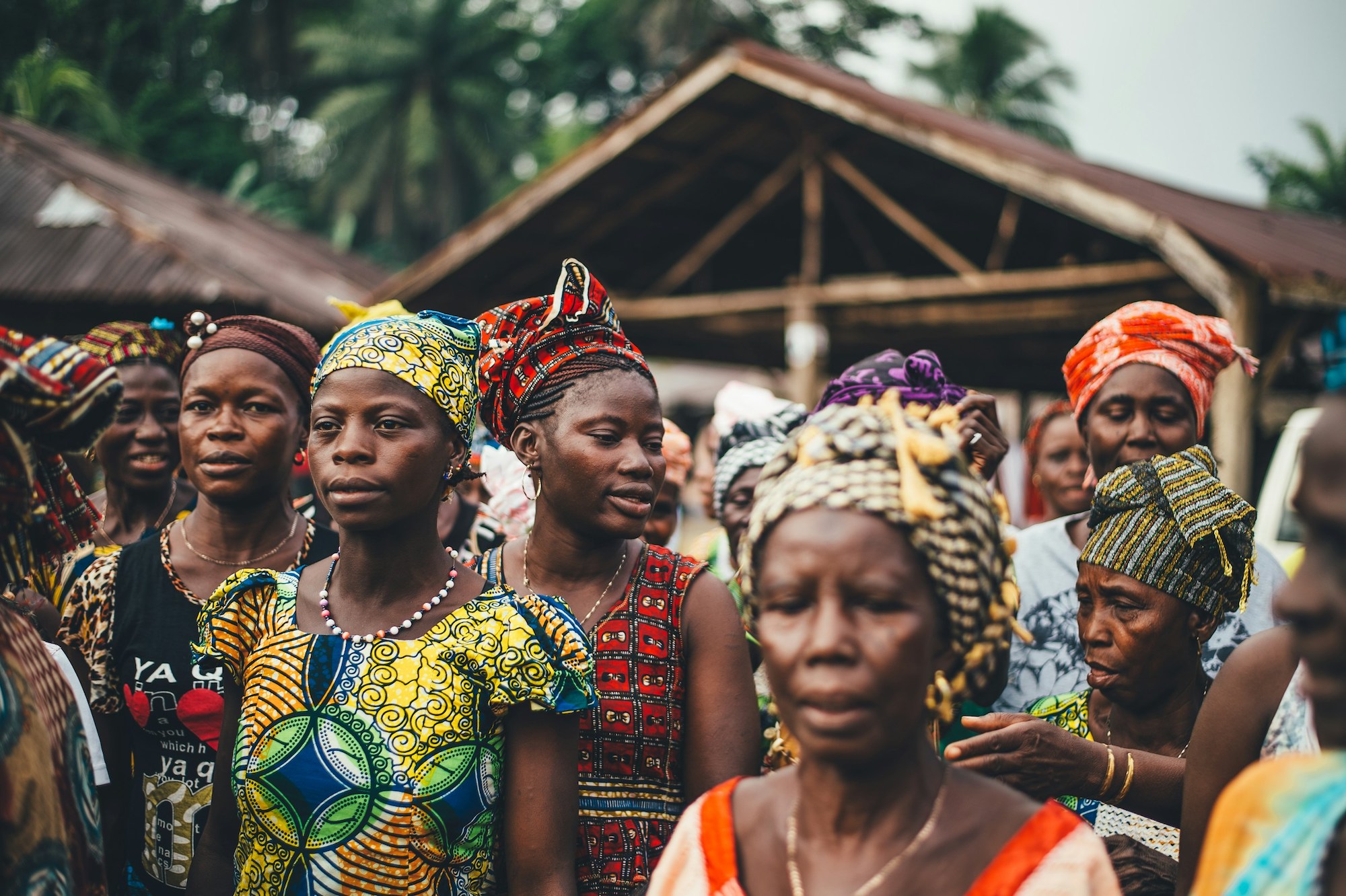 A group of women in colourful dresses in Sierra Leone