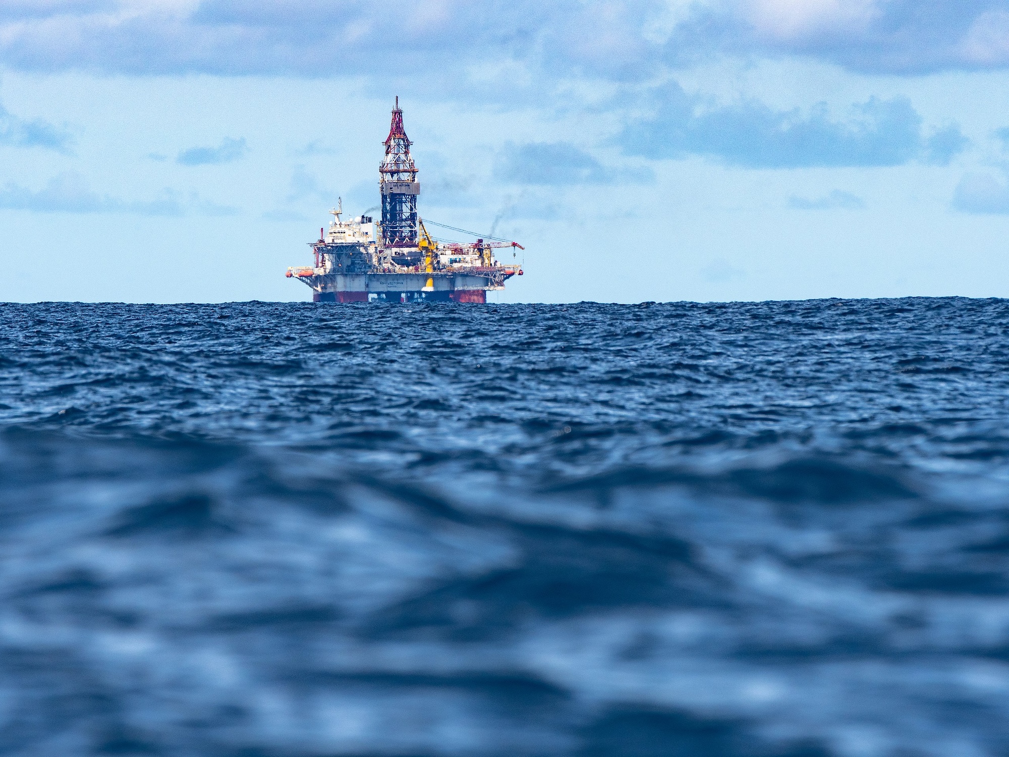 View of an oil platform in Campos oil field, Brazil